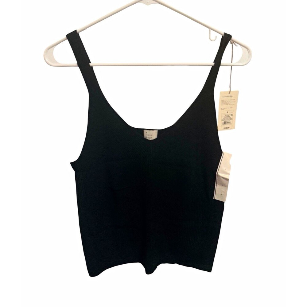 A New Day Women's Black Scoop Neck Knit Wide Strap Tank Top Size L